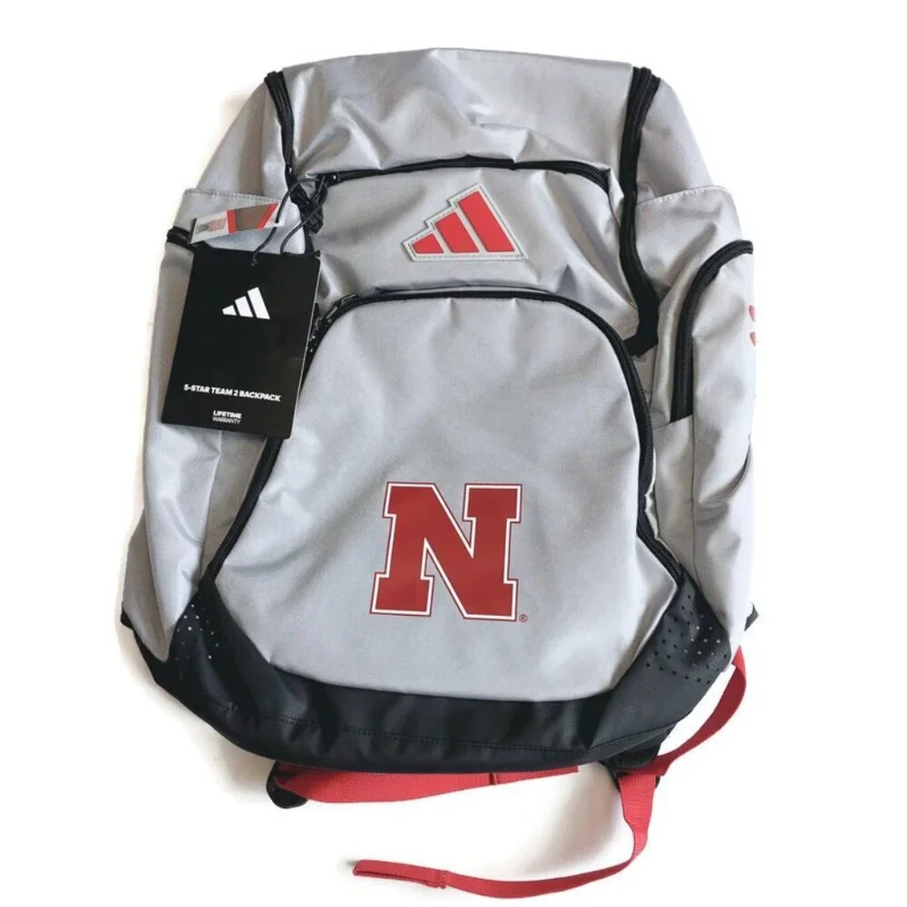 adidas Nebraska Cornhuskers 5-Star Team 2 Laptop Backpack 14 x 9 x 20 Gray Red